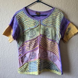 Rising International Colorful Boho Short Sleeve Top